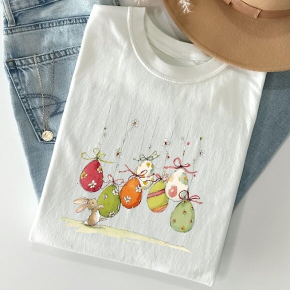 Tops - Easter Bunny Shirt Watercolor Easter Eggs Shirt Spring Bunny T Shirt